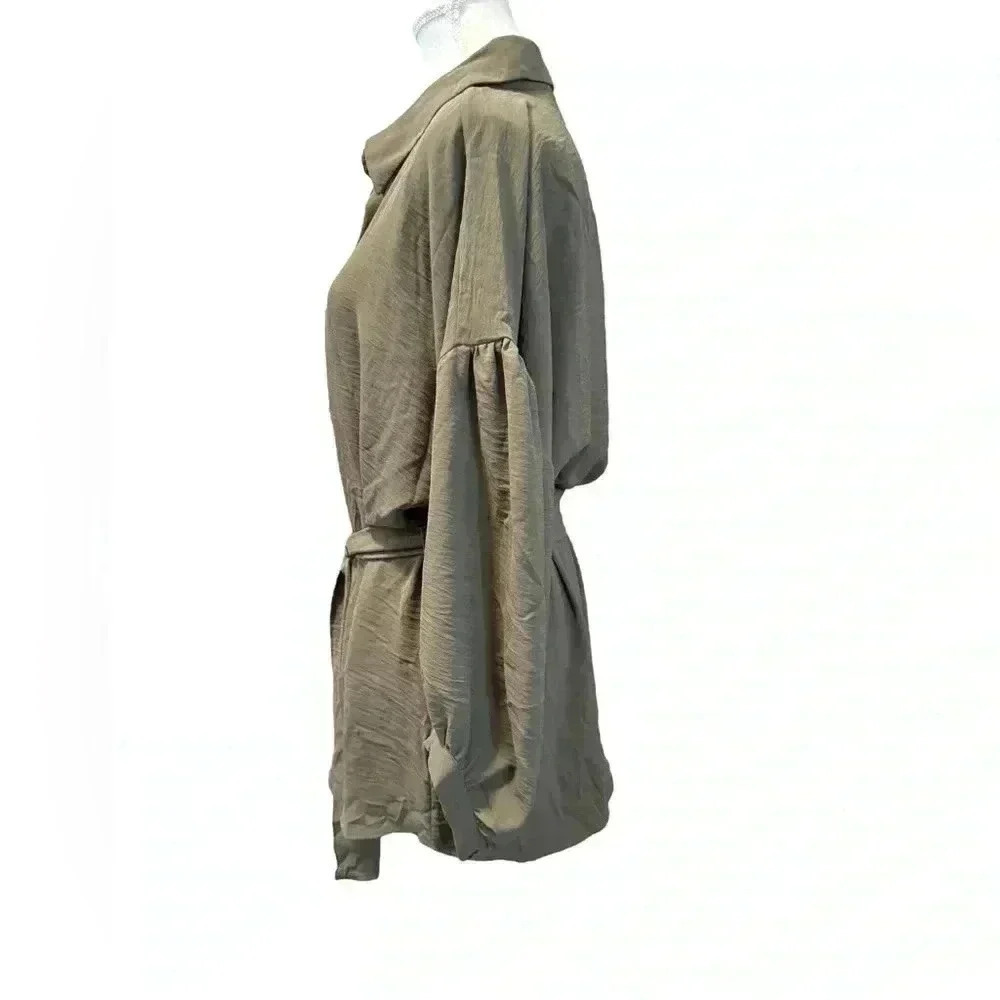 Calvin Klein | Military Green Satin Button Down Tie Waist Tunic (XL)